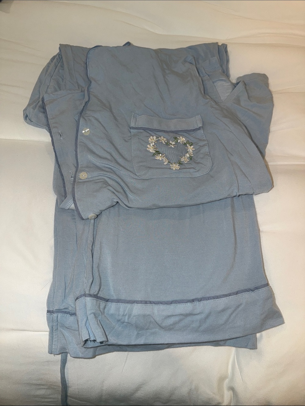Victoria’s Secret Light Blue Women's Embroidered Pocket Pajama Set